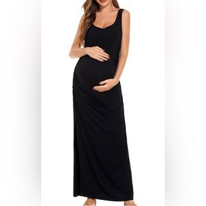Smallshow Women's Split Long Maternity Dress Sleeveness Ruched Pregnancy Clothes
